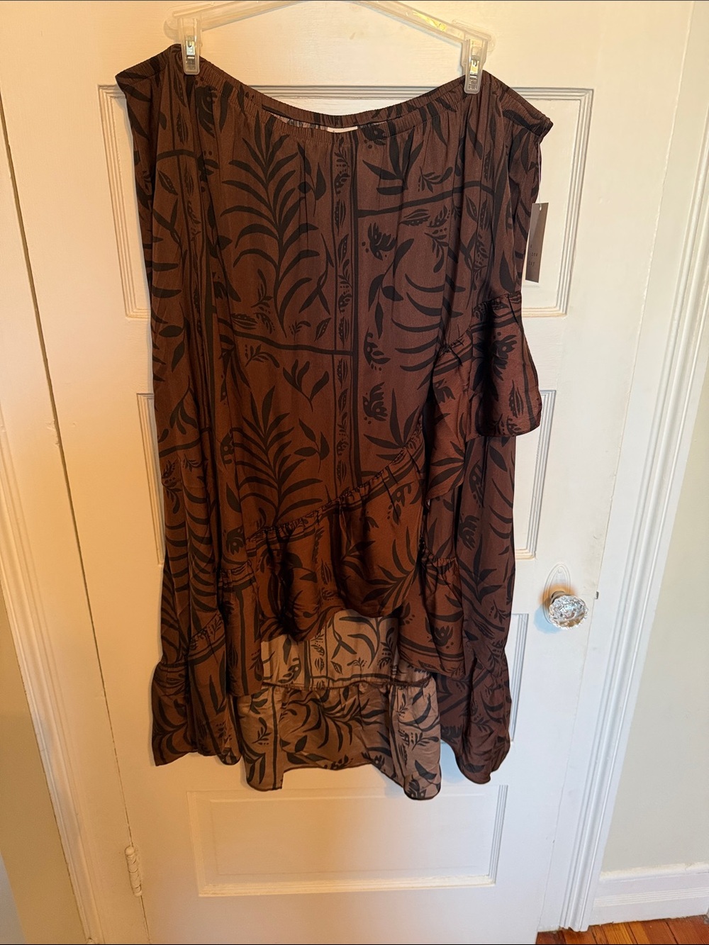 a new day Brown High-Low Skirt with Black Leaf Print